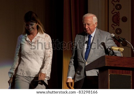 CAMDEN, ME- AUGUST 13: Dorie Lawson exits the stage after introducing her father author David McCullough at Camden Opera House on August 13, 2011 in Camden, ME. The Greater Journey-Americans In Paris