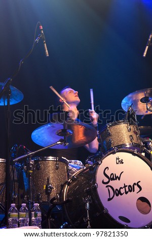 NEW YORK - MAR 16:  Drummer Rickie O\'Neill of the band the Saw Doctors performs at Irving Plaza on March 16, 2012 in New York City.