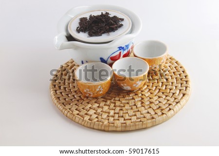 Chinese tea set isolated on white. Concept of chinese tea art. Contain clipping path.