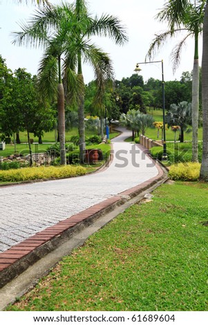 Jogging track at garden. Concept of outdoor relaxation venue.