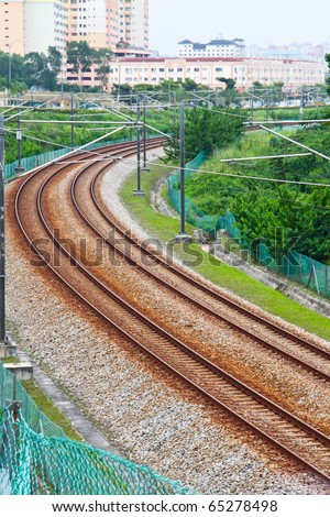 Curving railway. Concept of city mass transportation system.