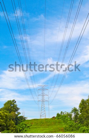 Power cable tower on a hill. Concept of power transmission.