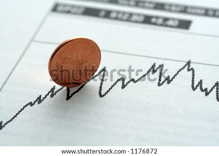 Stock graph with upward trend, symbolized with a penny