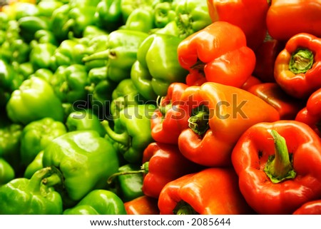 A stack of green pepper and red pepper