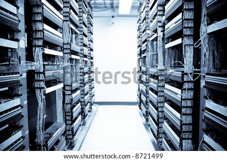 A shot of servers and hardwares in an internet data center