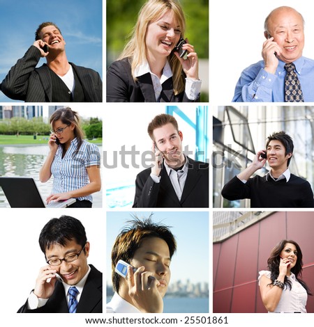 stock photo : A collage of diverse business people talking on the phone