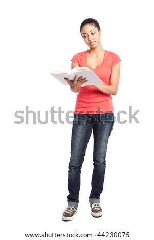 An isolated shot of a beautiful black college student reading