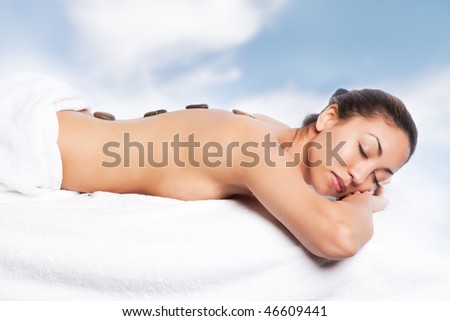 A shot of a beautiful black woman in the spa