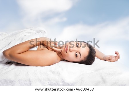 A shot of a beautiful black woman in the spa