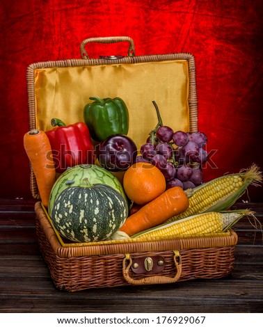 mixed  fruits vegetables in basket