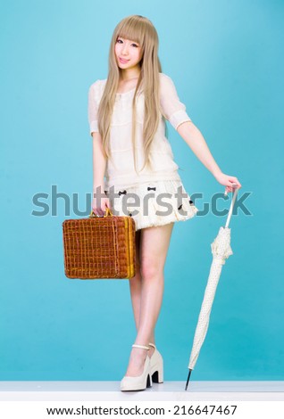 asian girl model fashion japanese style isolated with umbrella