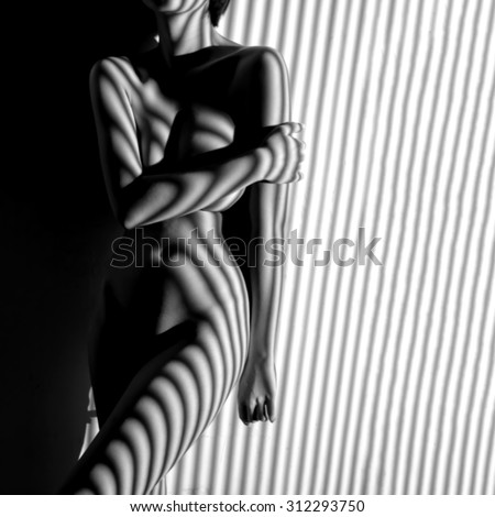 nude woman  black and white line zebra stripe