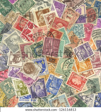 Background of stamps mail of the different countries.
