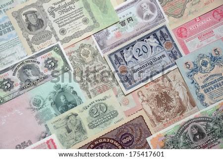 Background paper money. Ancient money close up.