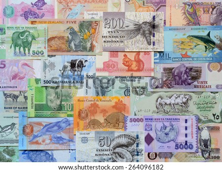 Animals on paper money of the different countries.
