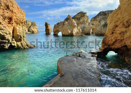 Rocks and rocky beach in Portugal, Lagos