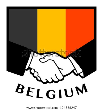 Belgium flag and business handshake, vector illustration