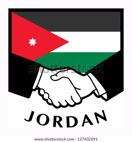 Jordan flag and business handshake, vector illustration