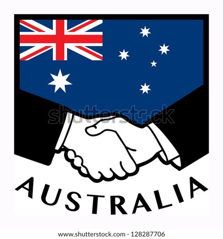 Australia flag and business handshake, vector illustration