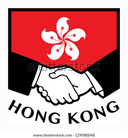 Hong Kong flag and business handshake, vector illustration