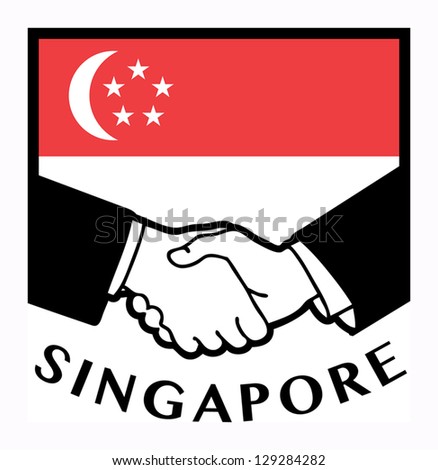 Singapore flag and business handshake, vector illustration
