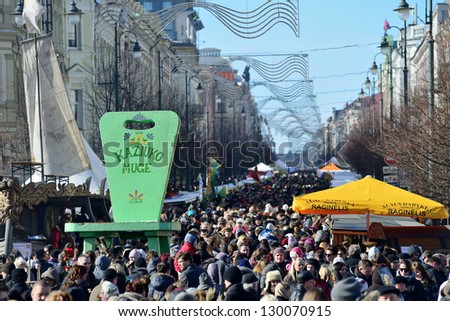 VILNIUS, LITHUANIA - MARCH 2: Unidentified peoples in annual traditional crafts fair - Kaziuko fair on Mar 2, 2013 in Vilnius, Lithuania