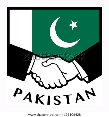 Pakistan flag and business handshake, vector illustration