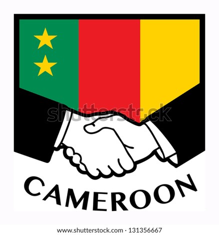 Cameroon flag and business handshake, vector illustration