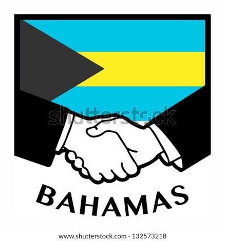 Bahamas flag and business handshake, vector illustration