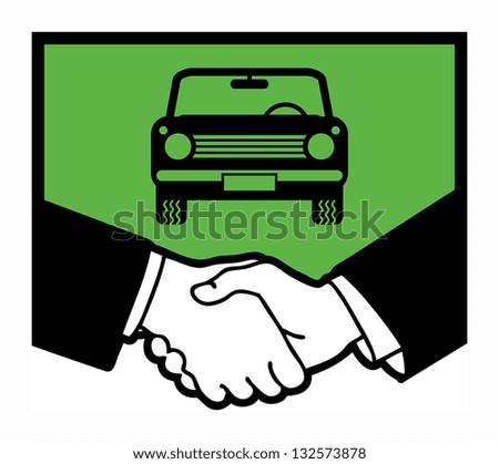 Car symbol and business handshake, vector illustration