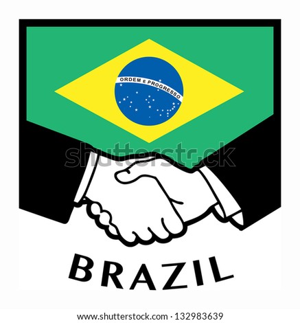 Brazil flag and business handshake, vector illustration