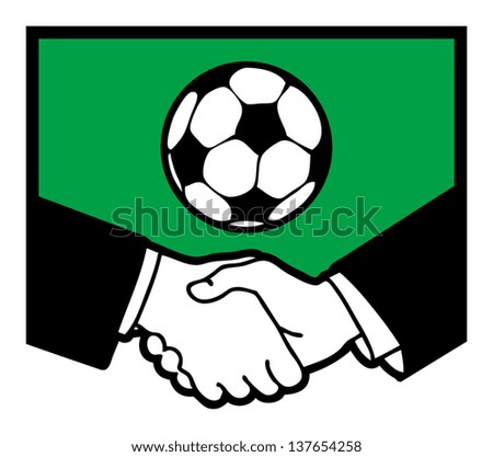 Football symbol and business handshake, vector illustration