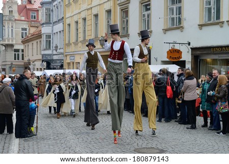 VILNIUS, LITHUANIA - MARCH 8: Unidentified peoples parade in annual traditional crafts fair - Kaziuko fair on Mar 8, 2014 in Vilnius, Lithuania