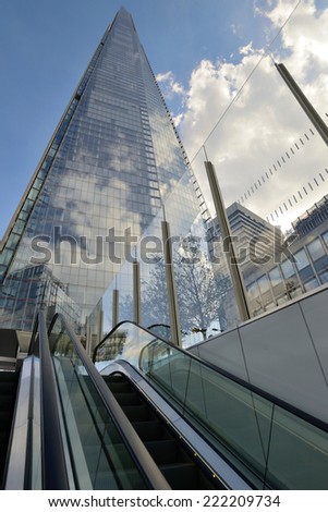 LONDON - OCTOBER 03: The glass Shard building at London bridge on October 03, 2014 in London, UK. Shard building is tallest building in europe at over 1,000 feet (310 meters).
