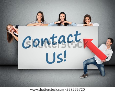 Contact us word writing on white banner