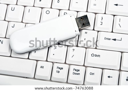 Usb drive on an white keyboard