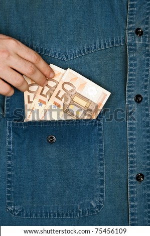 Jeans shirt pocket with money
