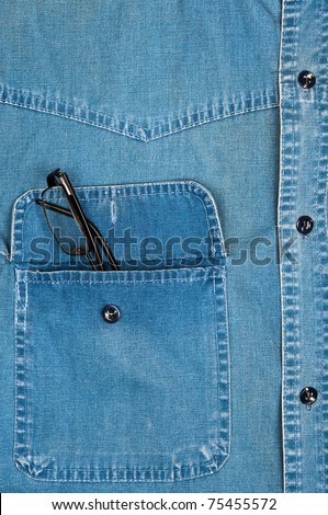 Jeans shirt pocket with eye glasses