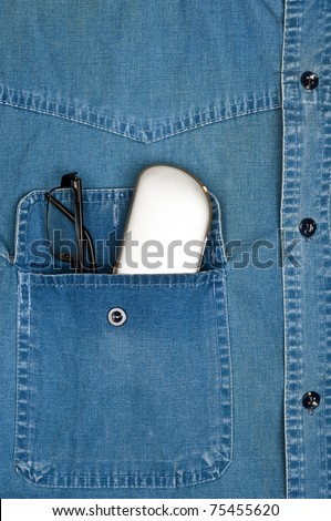 Jeans shirt pocket with eye glasses