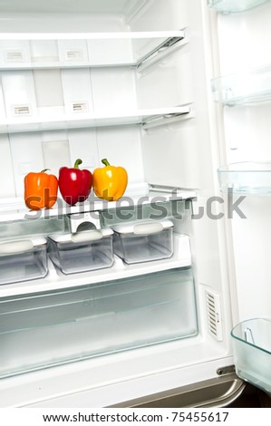 Refrigerator close up with three pepper