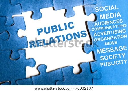 Public relations blue puzzle pieces assembled
