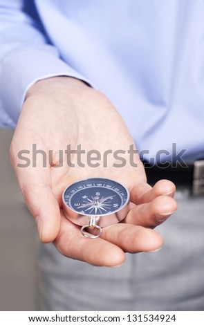 businessman holding a compass and chooses the direction to move