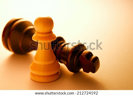 Close up Two Wooden Black and White, King and Pawn, Chess Pieces