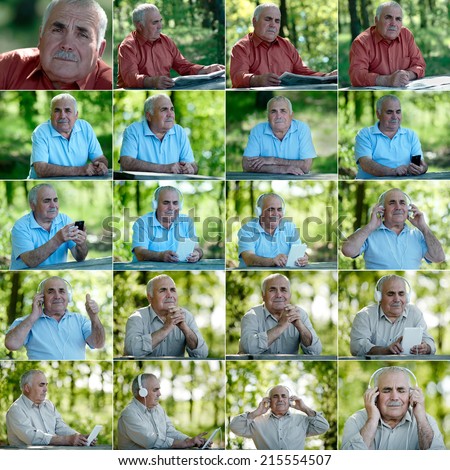 the set of images with an older man outdoors, active lifestyle