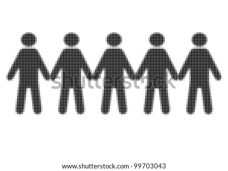 group of people holding hands, illustration halftone