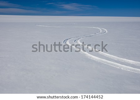 Tire tracks on Vatnajokull Ice cap, Iceland