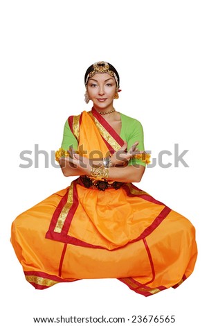 indian dancer with hands crossed isolated on white background