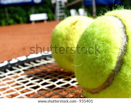 tennis court - balls and racket