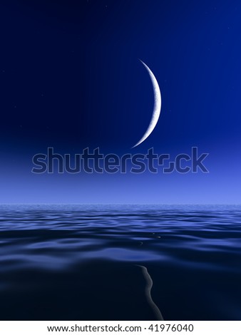 Sliver Moon over Lake