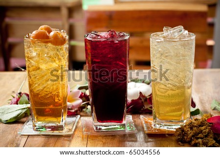 traditional thai drink,fruit and herb cold drink decorated Various herbs.